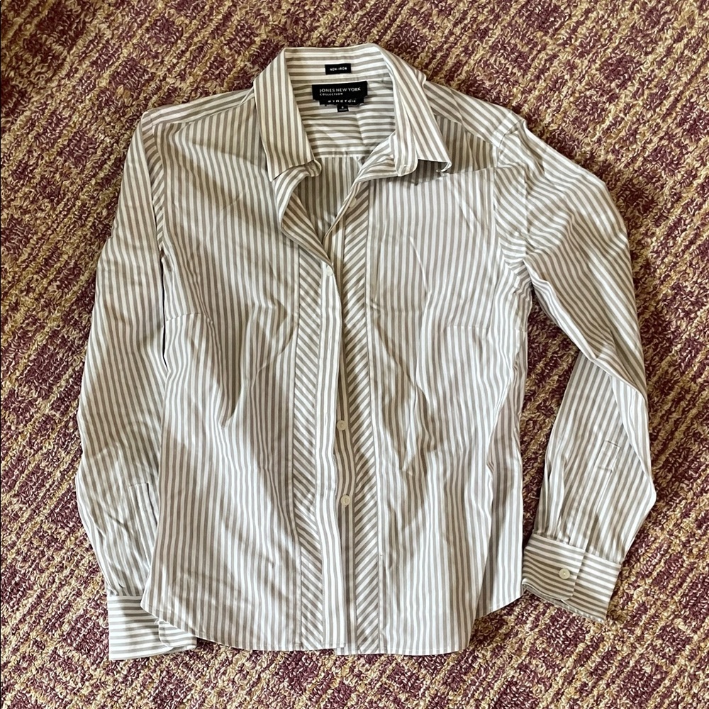 Jones New York Women’s Striped Button Down Shirt - White and Gray